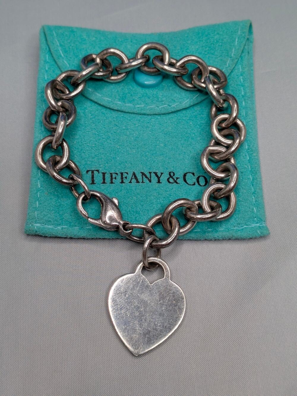 TIFFANY & CO. HEART TAG CLASSIC CHARM BRACELET STERLING SILVER 6.5"